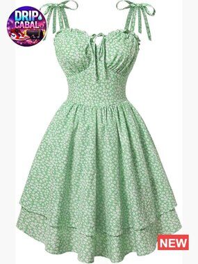 Floral Mini Dress with Corset Bodice Tiered Ruffle Smocked Back Adjustable
